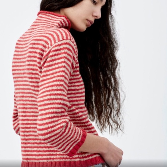 babaa Sweaters - Babaa no. 6 sweater in Red grey stripe S M L